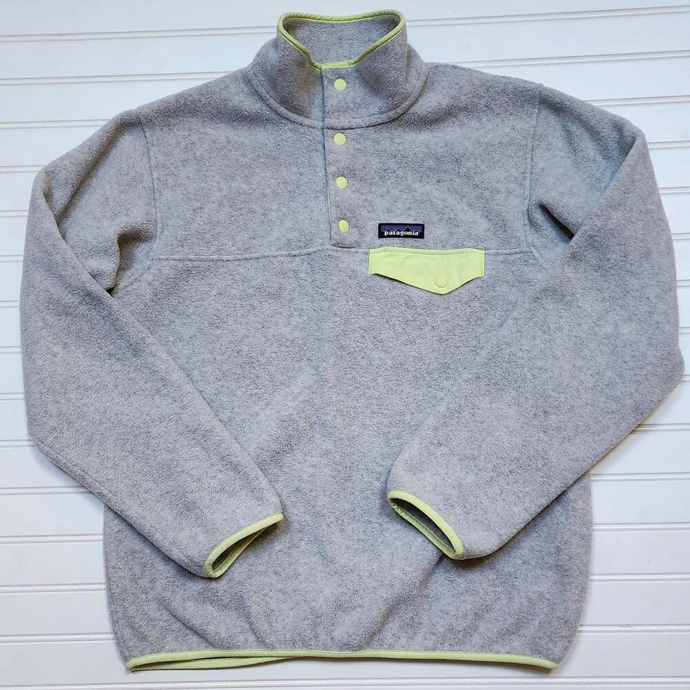 Patagonia Women's Synchilla Snap-T Fleece Pullover Size M Gray and Yellow